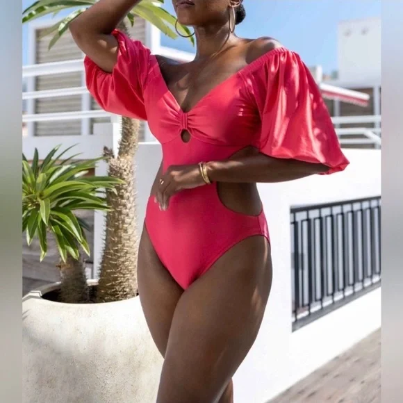 Fe Noel x Target metallic puff sleeve swimsuit 3X NWT - Picture 1 of 6